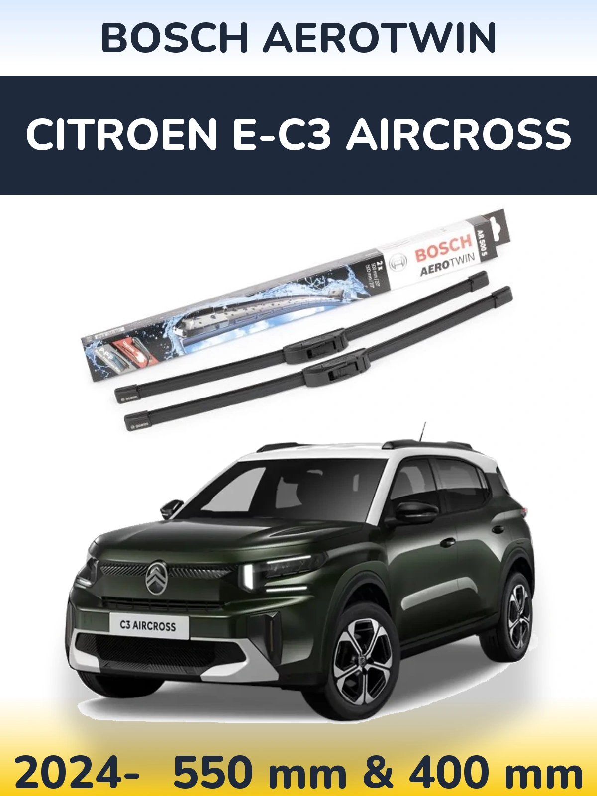 Комплект передних дворников BOSCH AeroTwin 550 & 400 мм для Citroen e-C3 Aircross 2024-2026