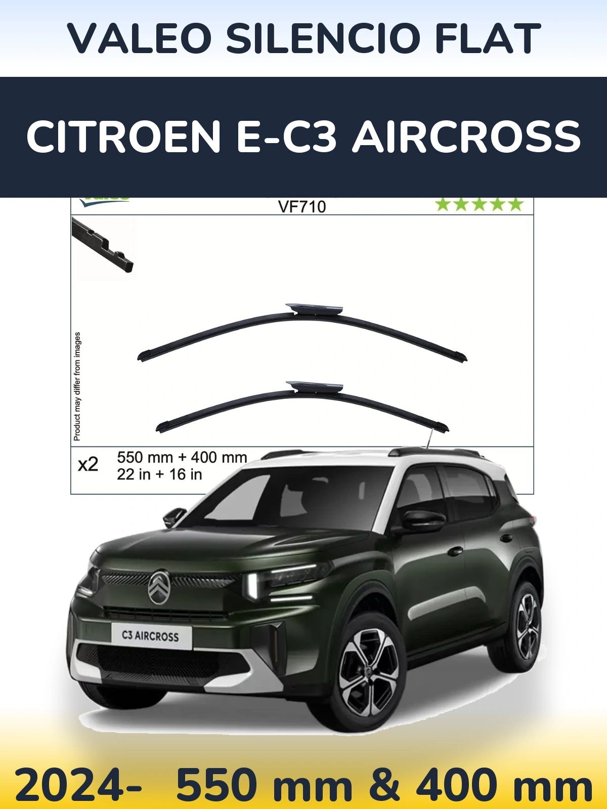 Komplet przednich wycieraczek Valeo Silencio Flat 550 & 400 mm do Citroen e-C3 Aircross 2024-2026