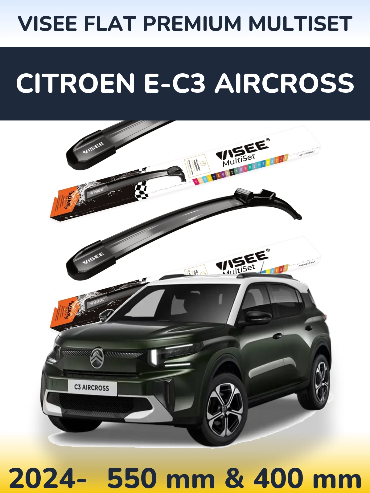 Front wiper blade set VISEE FLAT PREMIUM MultiSet 550 & 400 mm for Citroen e-C3 Aircross 2024-2026