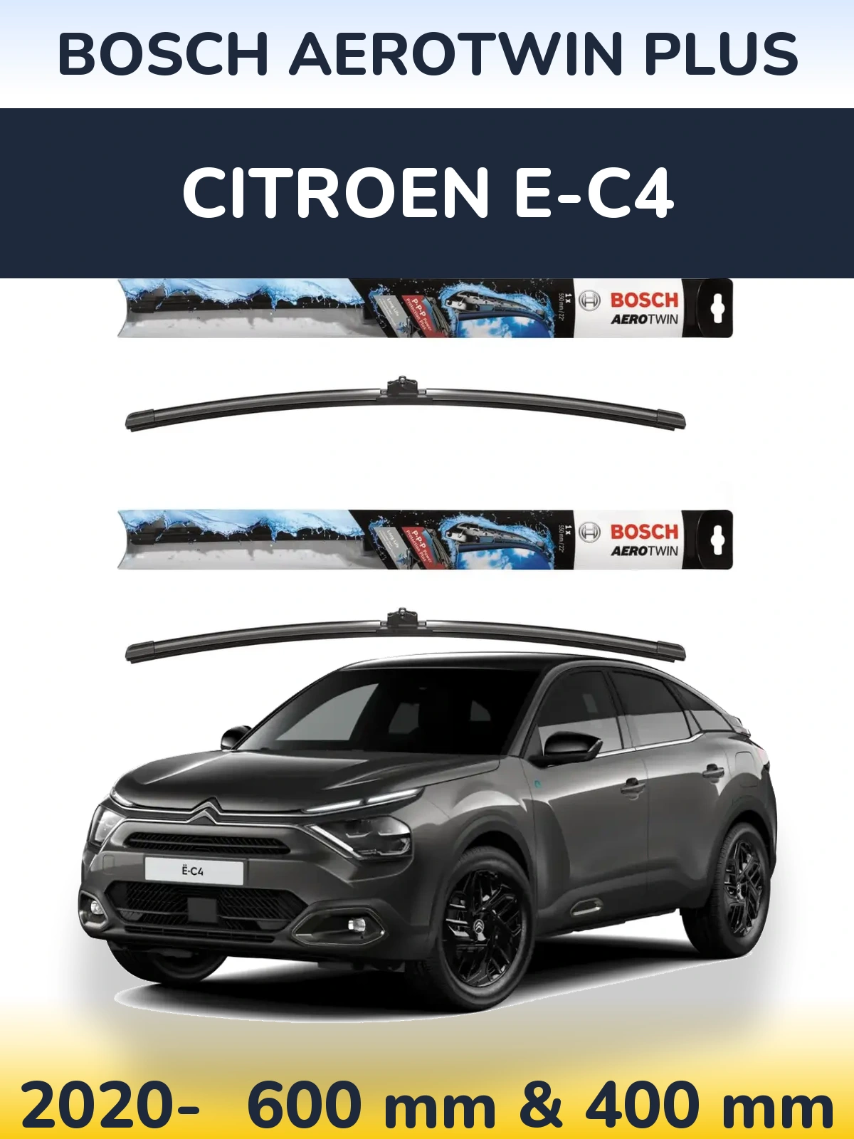 Комплект передних дворников BOSCH AeroTwin Plus 600 & 400 мм для Citroen e-C4 2020-2026