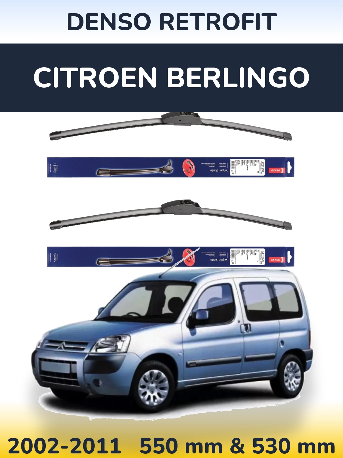 Komplet przednich wycieraczek Denso Retrofit 550 & 530 mm do Citroen Berlingo 2002-2011