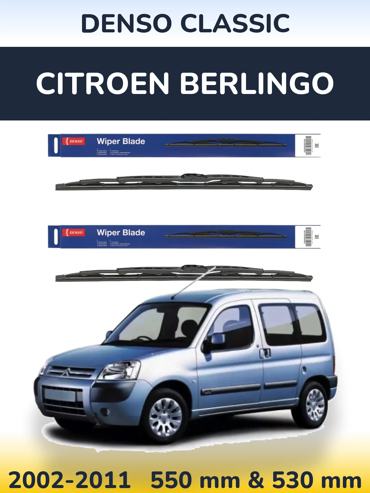 Komplet przednich wycieraczek Denso Classic 550 & 530 mm do Citroen Berlingo 2002-2011