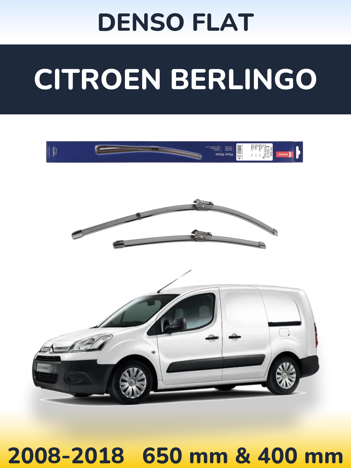 Front wiper blade set Denso Flat 650 & 400 mm for Citroen Berlingo 2008-2018