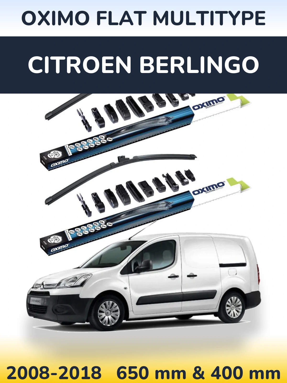 Front wiper blade set Oximo Flat MultiTypee 650 & 400 mm for Citroen Berlingo 2008-2018