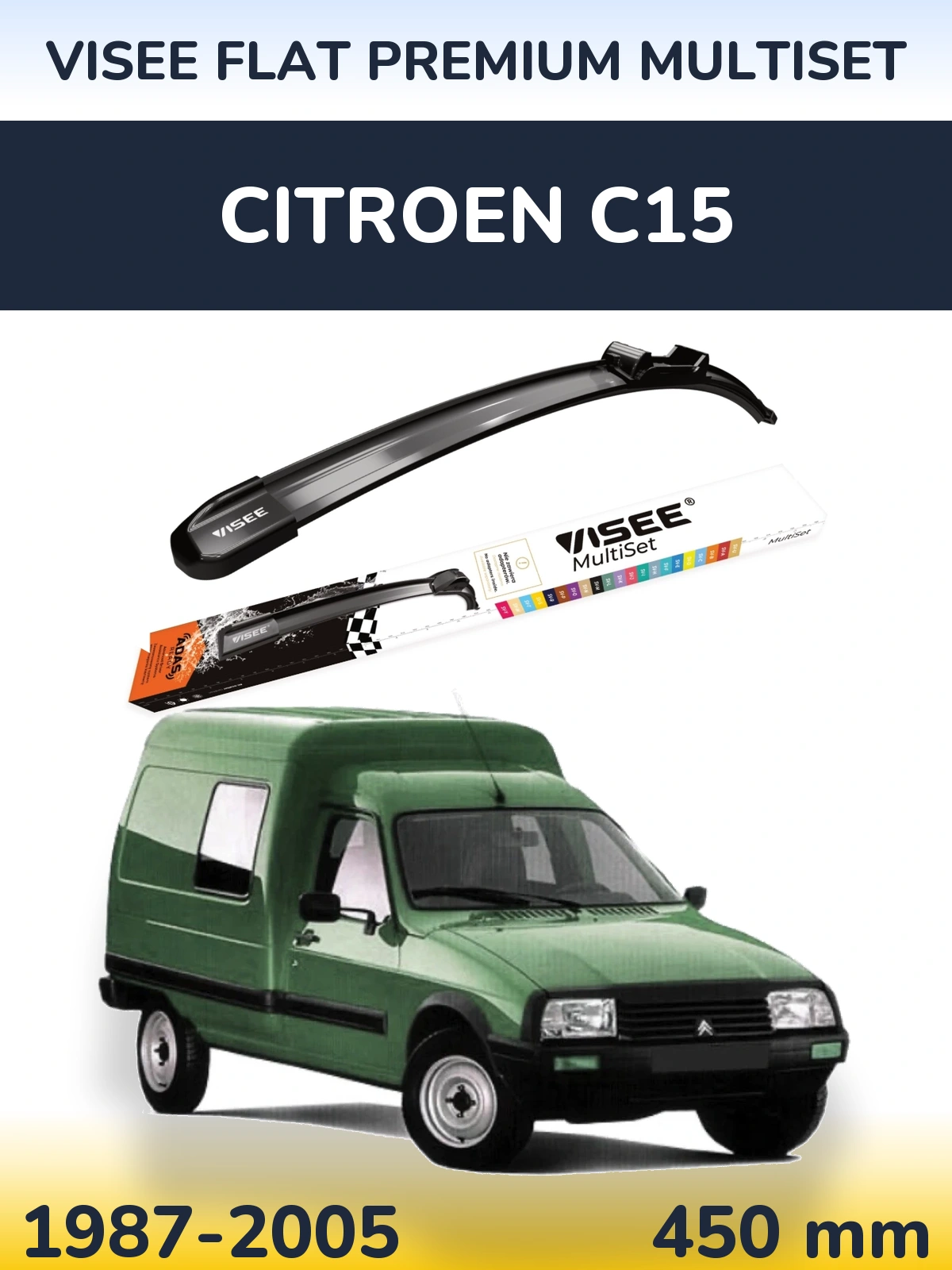 Front wiper blade VISEE FLAT PREMIUM MultiSet 450 mm for Citroen C15 1987-2005