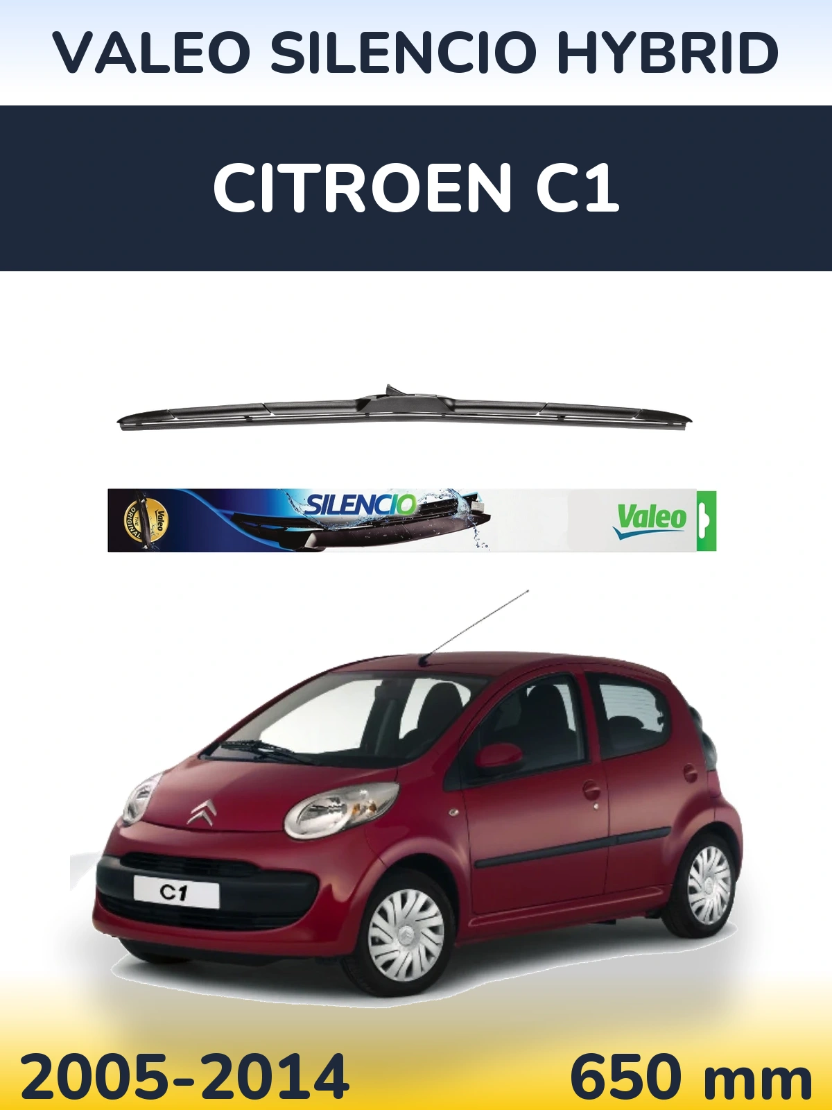 Przednia wycieraczka Valeo Silencio Hybrid 650 mm do Citroen C1 2005-2014