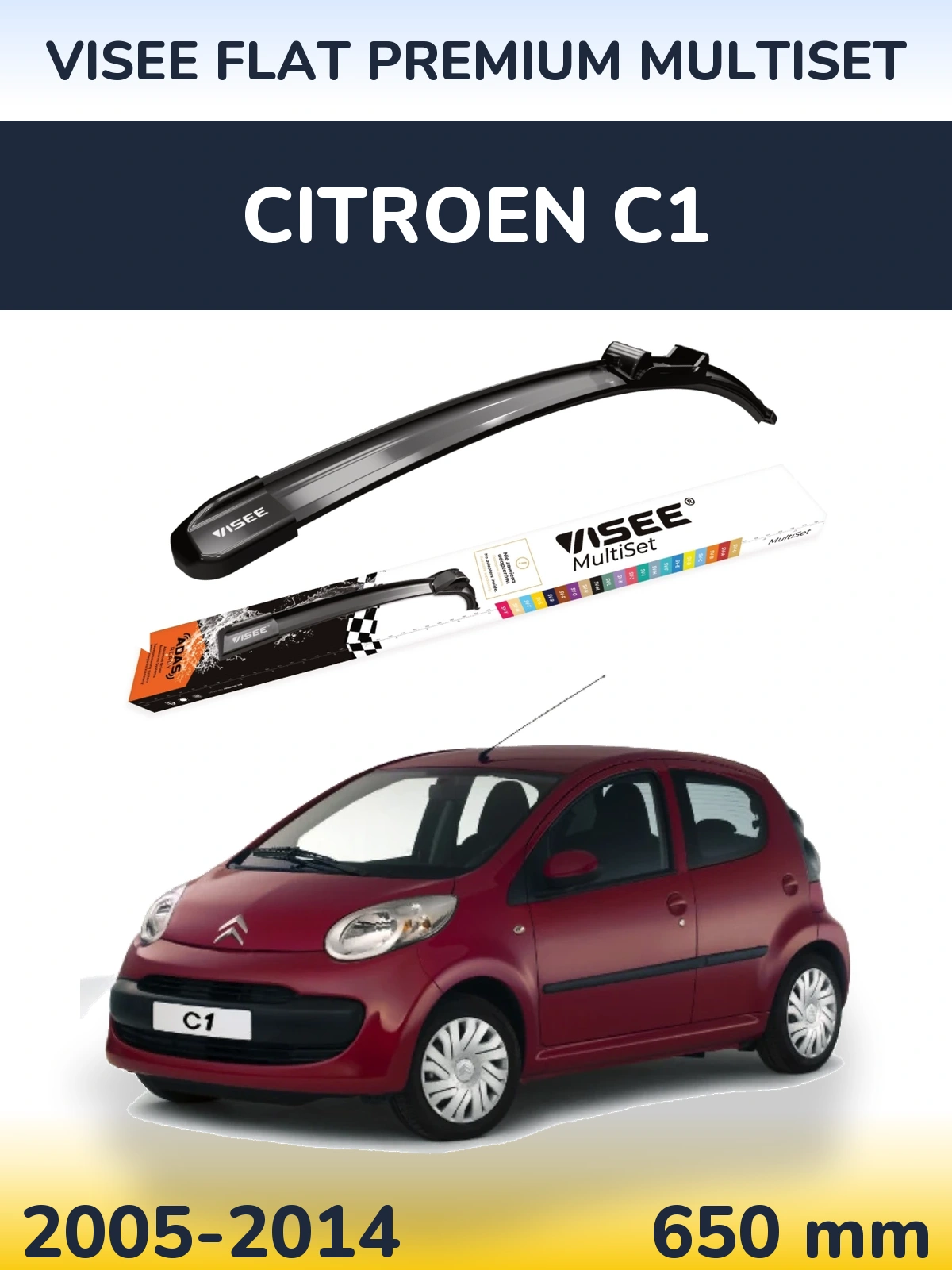 Передний дворник VISEE FLAT PREMIUM MultiSet 650 мм для Citroen C1 2005-2014