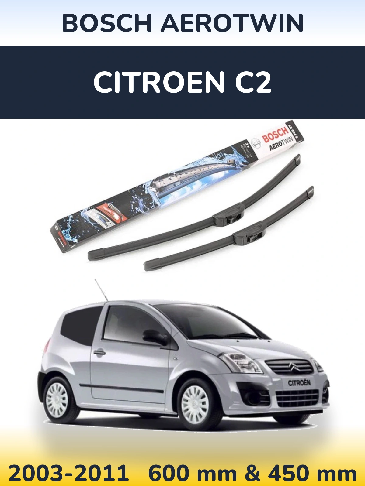 Komplet przednich wycieraczek BOSCH AeroTwin 600 & 450 mm do Citroen C2 2003-2011
