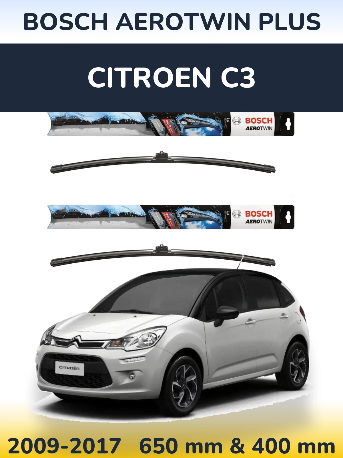 Komplet przednich wycieraczek BOSCH AeroTwin Plus 650 & 400 mm do Citroen C3 2009-2017