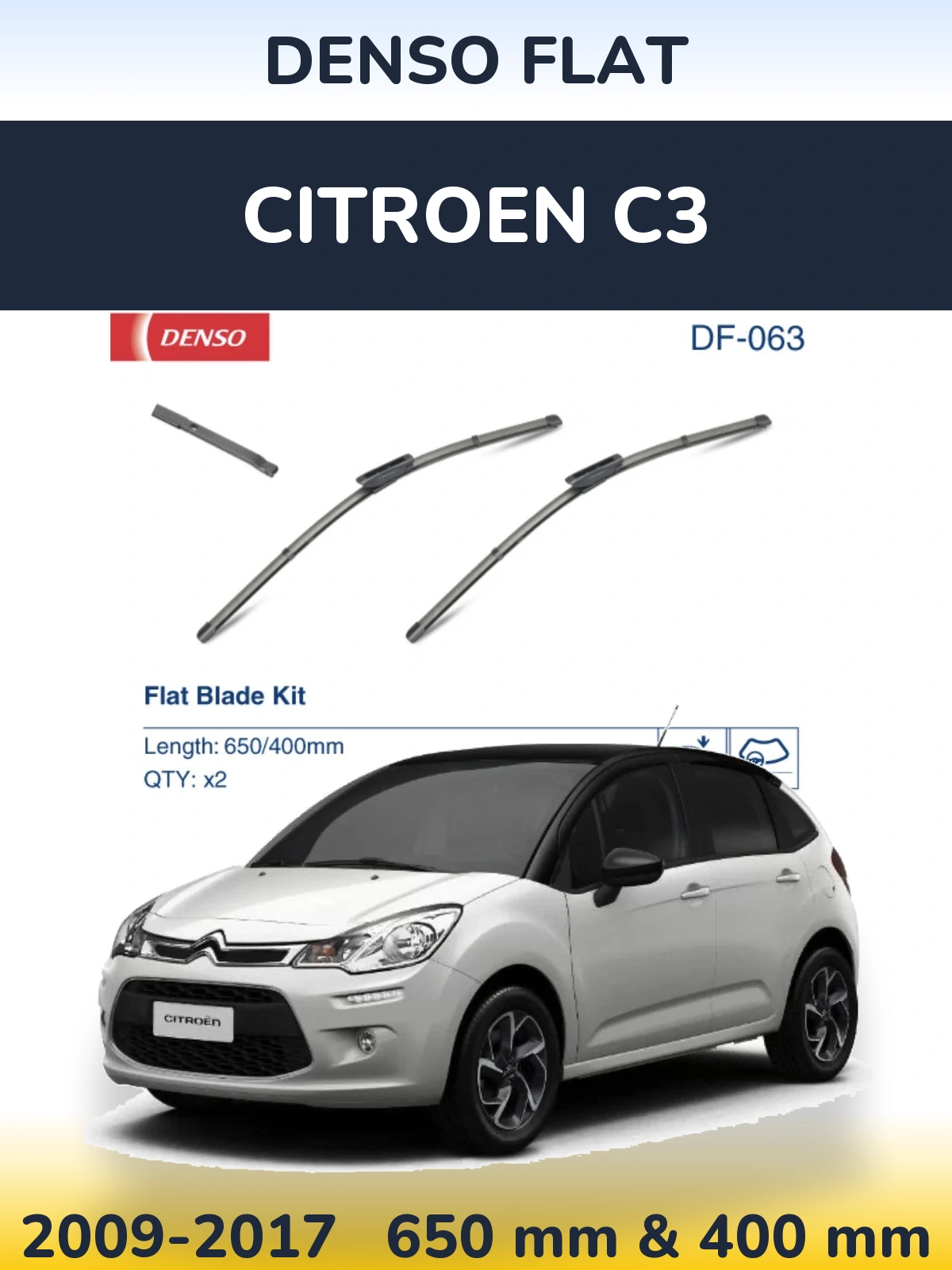 Komplet przednich wycieraczek Denso Flat 650 & 400 mm do Citroen C3 2009-2017