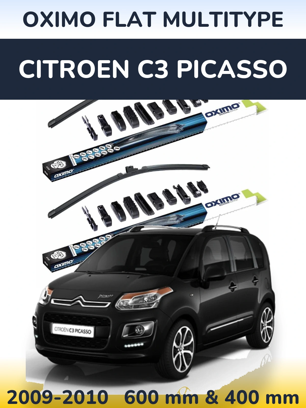 Komplet przednich wycieraczek Oximo Flat MultiType 600 & 400 mm do Citroen C3 Picasso 2009-2010