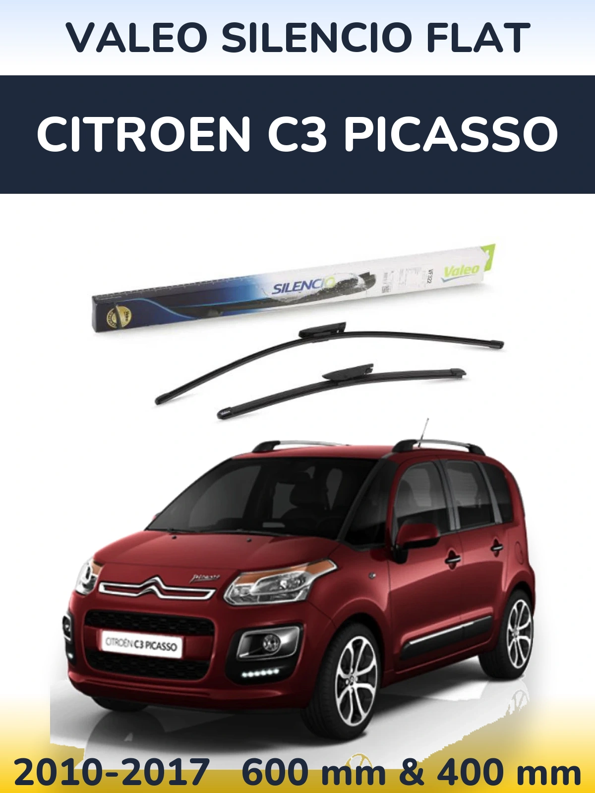 Komplet przednich wycieraczek Valeo Silencio Flat 600 & 400 mm do Citroen C3 Picasso 2010-2017