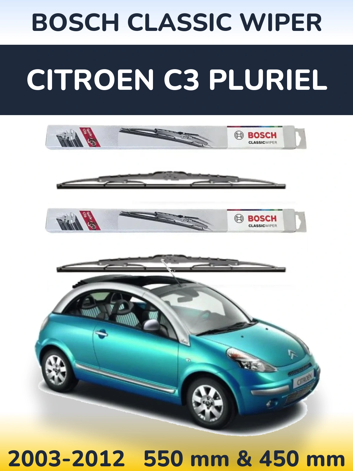 Комплект передних дворников BOSCH Classic Wiper 550 & 450 мм для Citroen C3 Pluriel 2003-2012