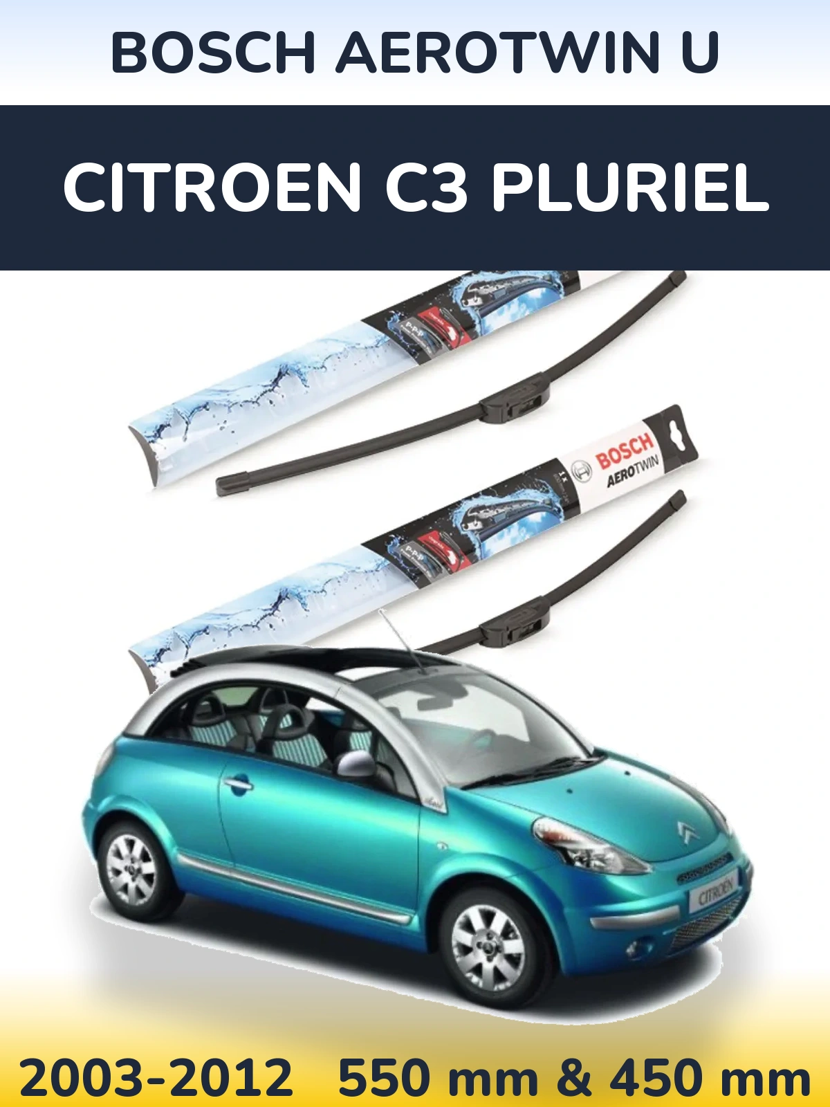 Komplet przednich wycieraczek BOSCH AeroTwin U 550 & 450 mm do Citroen C3 Pluriel 2003-2012
