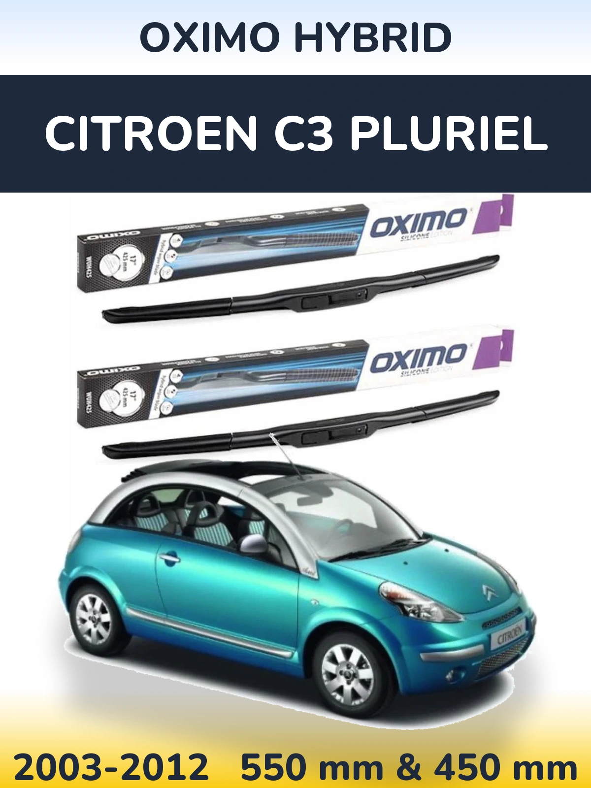Комплект передних дворников Oximo Hybrid 550 & 450 мм для Citroen C3 Pluriel 2003-2012