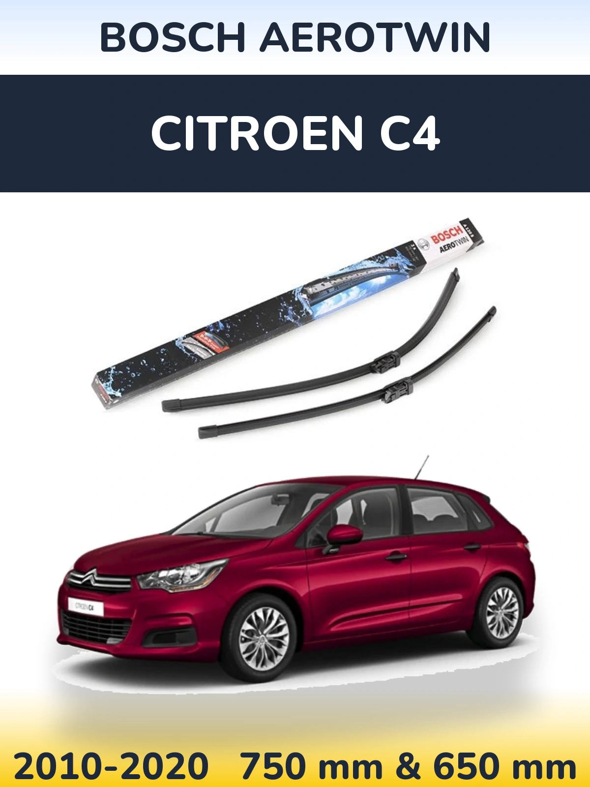 Komplet przednich wycieraczek BOSCH AeroTwin 750 & 650 mm do Citroen C4 2010-2020