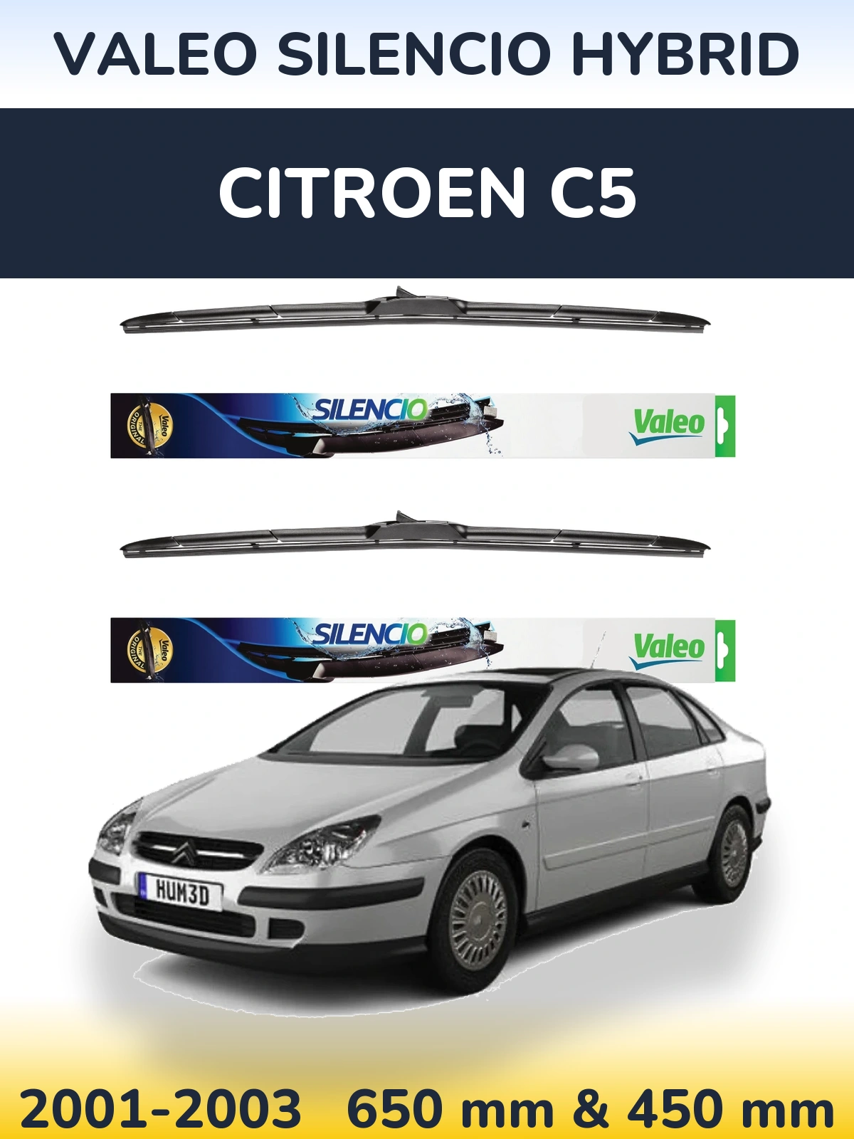 Komplet przednich wycieraczek Valeo Silencio Hybrid 650 & 450 mm do Citroen C5 2001-2003