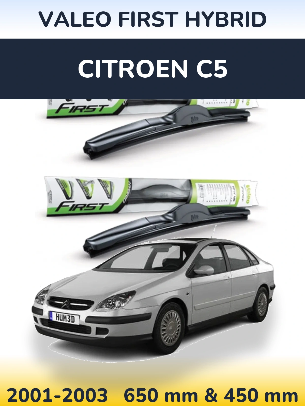 Комплект передних дворников Valeo First Hybrid 650 & 450 мм для Citroen C5 2001-2003