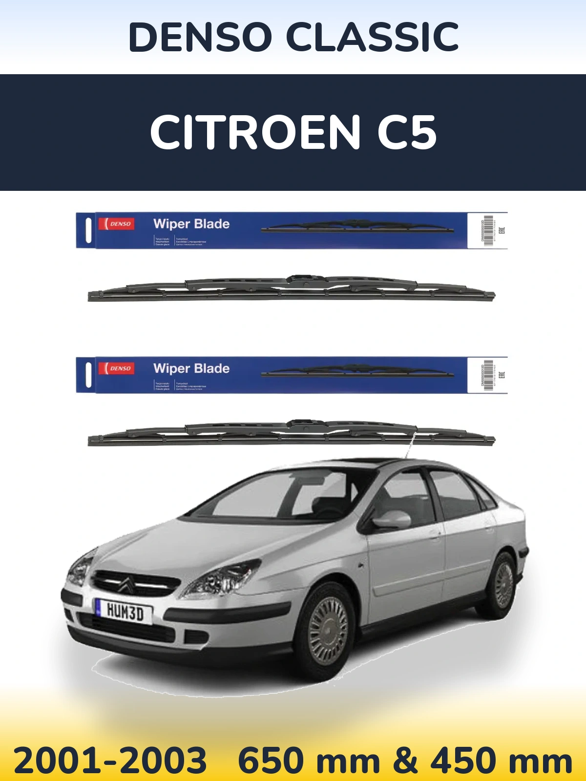 Komplet przednich wycieraczek Denso Classic 650 & 450 mm do Citroen C5 2001-2003