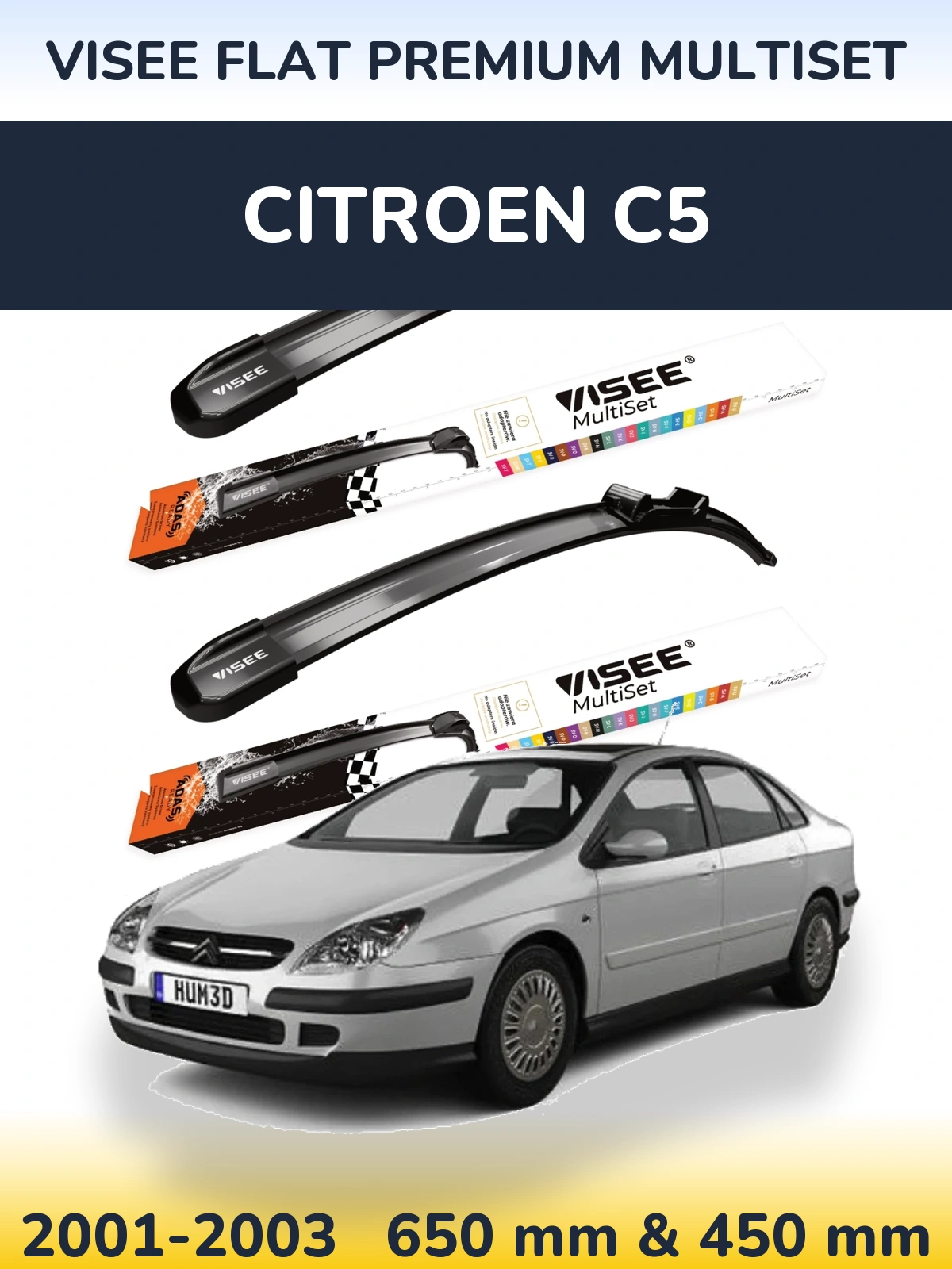 Front wiper blade set VISEE FLAT PREMIUM MultiSet 650 & 450 mm for Citroen C5 2001-2003