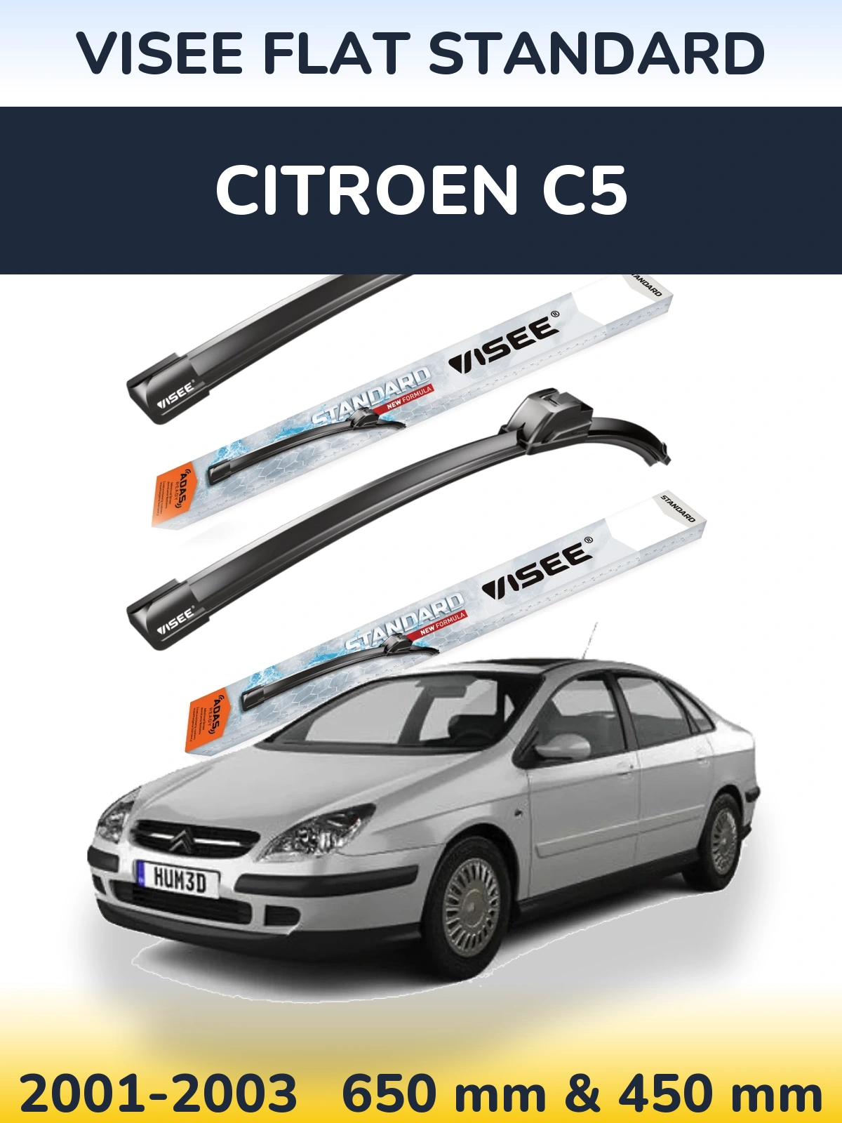 Комплект передних дворников VISEE FLAT STANDARD 650 & 450 мм для Citroen C5 2001-2003