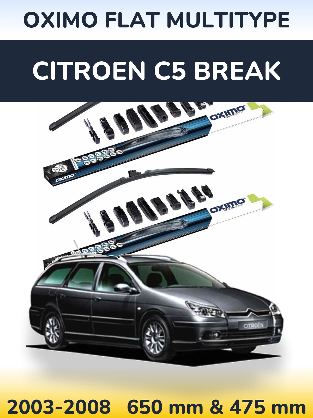 Комплект передних дворников Oximo Flat MultiТипe 650 & 475 мм для Citroen C5 Break 2003-2008