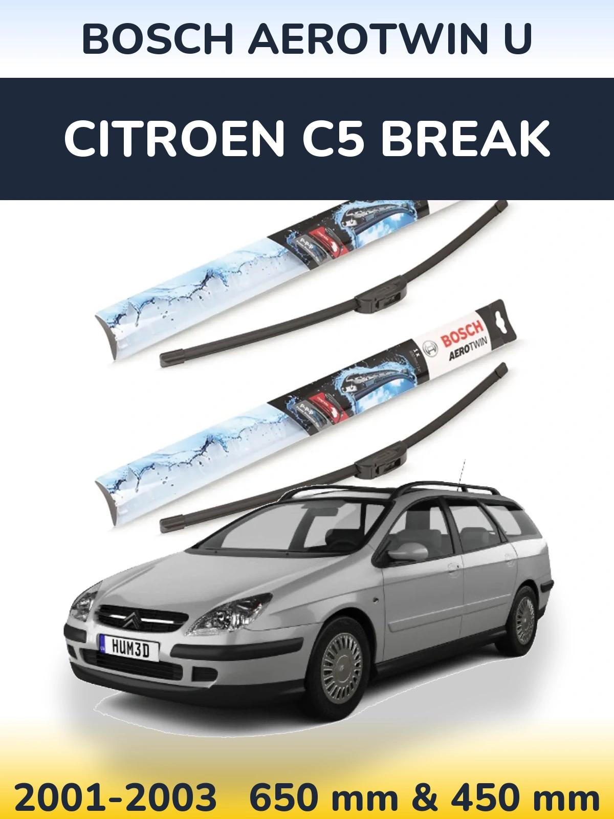 Komplet przednich wycieraczek BOSCH AeroTwin U 650 & 450 mm do Citroen C5 Break 2001-2003