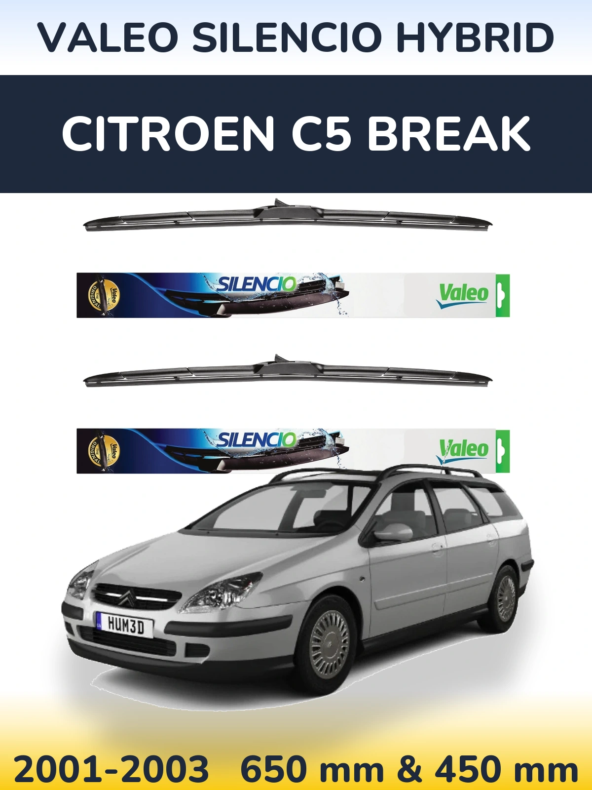 Komplet przednich wycieraczek Valeo Silencio Hybrid 650 & 450 mm do Citroen C5 Break 2001-2003