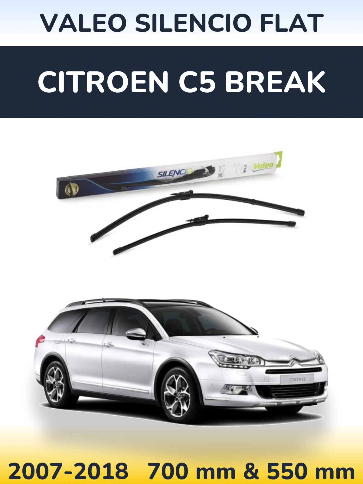 Komplet przednich wycieraczek Valeo Silencio Flat 700 & 550 mm do Citroen C5 Break 2007-2018