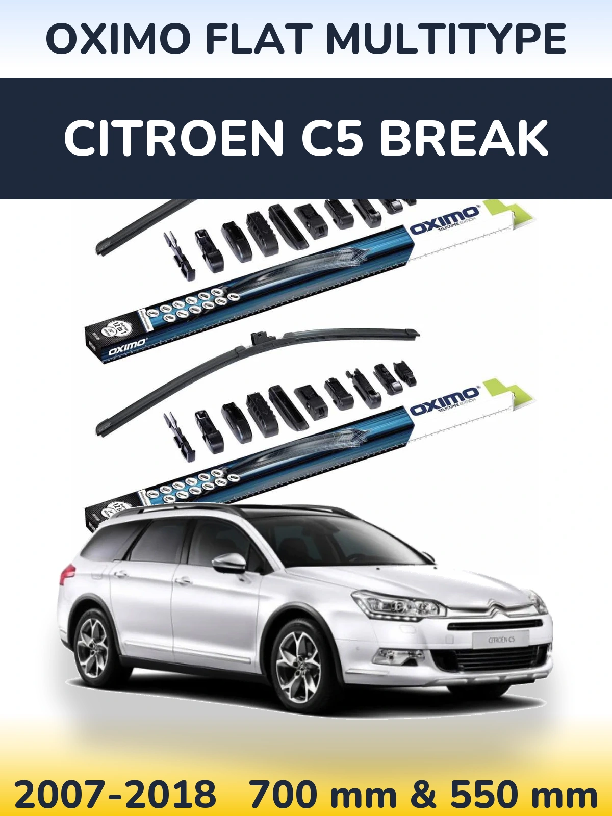 Комплект передних дворников Oximo Flat MultiТипe 700 & 550 мм для Citroen C5 Break 2007-2018