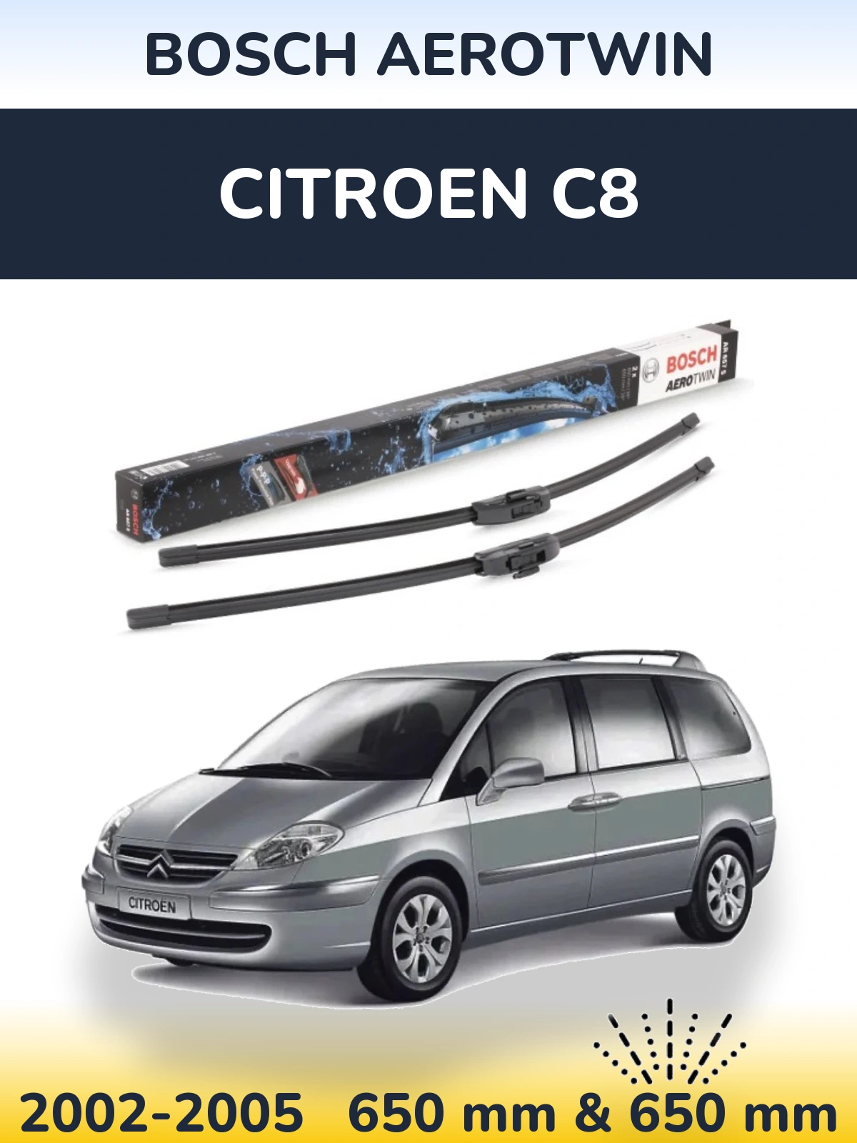 Комплект передних дворников BOSCH AeroTwin 650 & 650 мм для Citroen C8 2002-2005