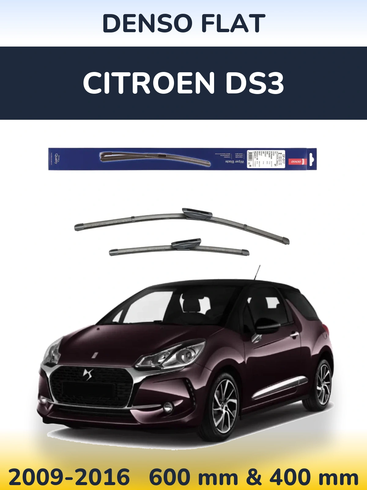Komplet przednich wycieraczek Denso Flat 600 & 400 mm do Citroen DS3 2009-2016