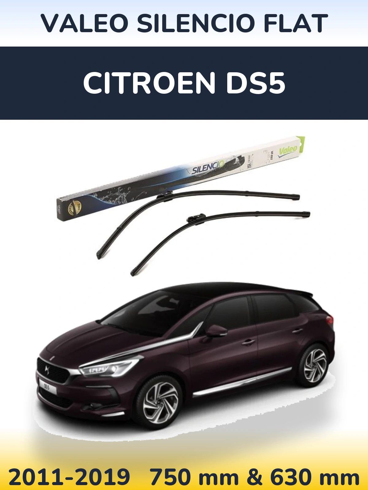 Komplet przednich wycieraczek Valeo Silencio Flat 750 & 630 mm do Citroen DS5 2011-2019