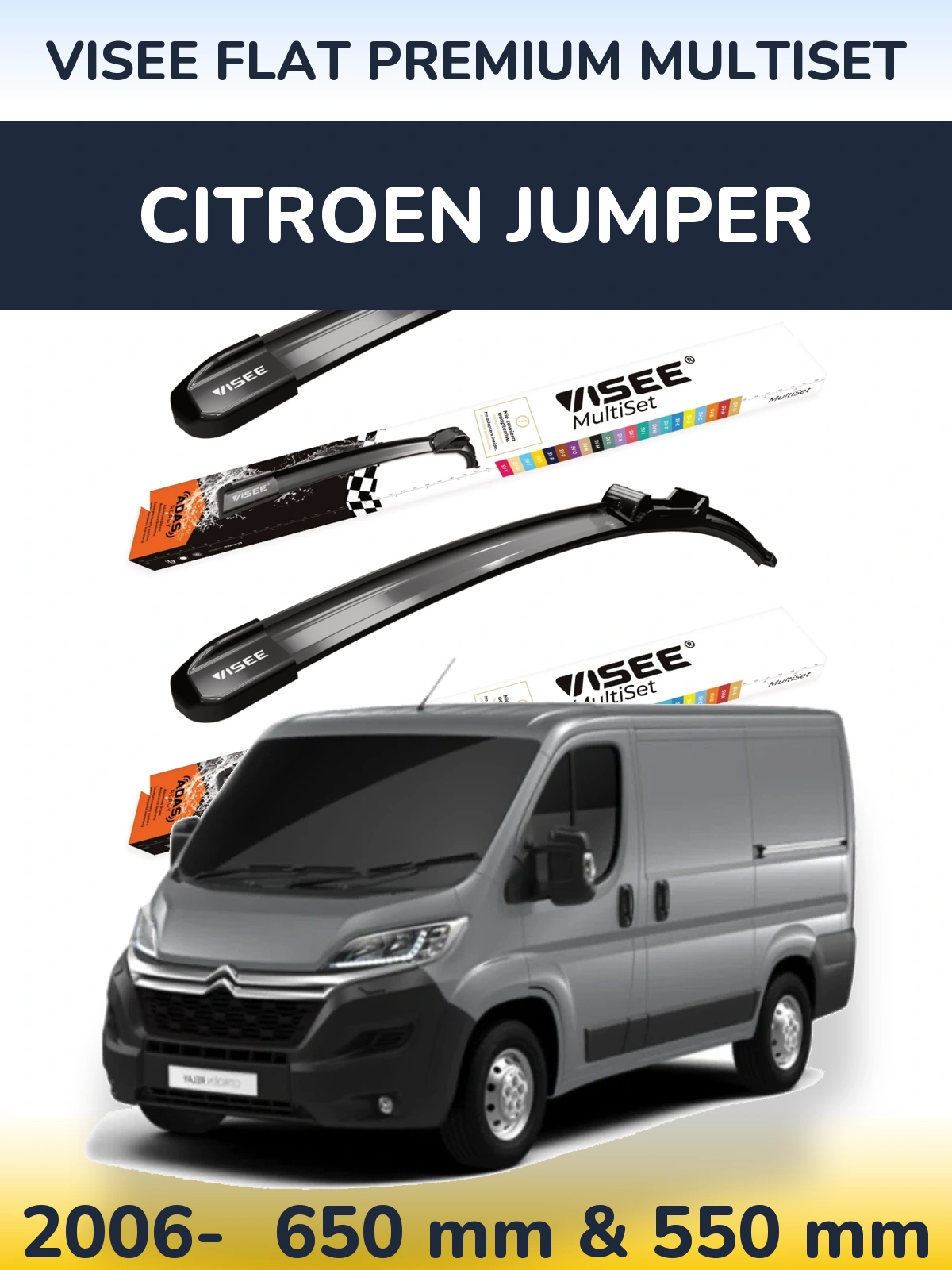 Komplet przednich wycieraczek VISEE FLAT PREMIUM MultiSet 650 & 550 mm do Citroen Jumper 2006-2026