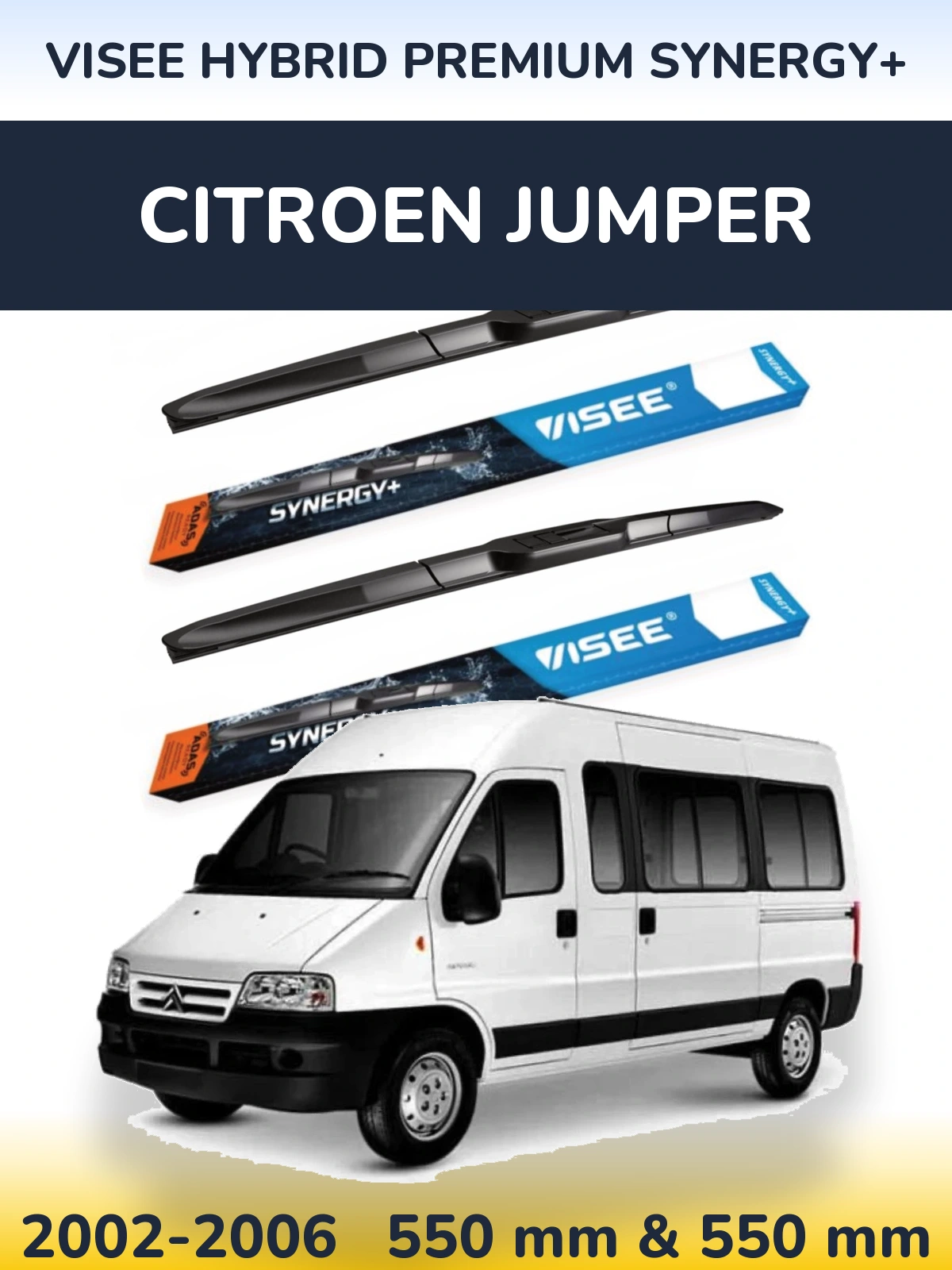 Front wiper blade set VISEE HYBRID PREMIUM SYNERGY+ 550 & 550 mm for Citroen Jumper 2002-2006