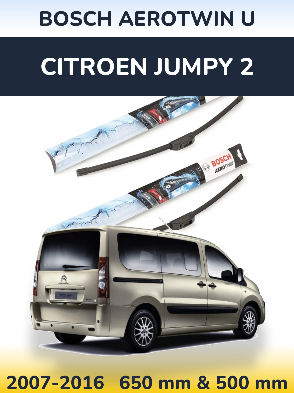 Komplet przednich wycieraczek BOSCH AeroTwin U 650 & 500 mm do Citroen Jumpy 2 2007-2016