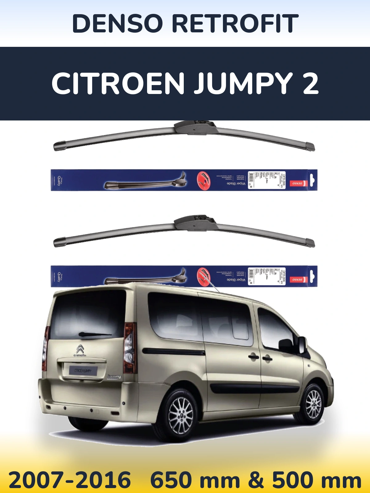 Front wiper blade set Denso Retrofit 650 & 500 mm for Citroen Jumpy 2 2007-2016