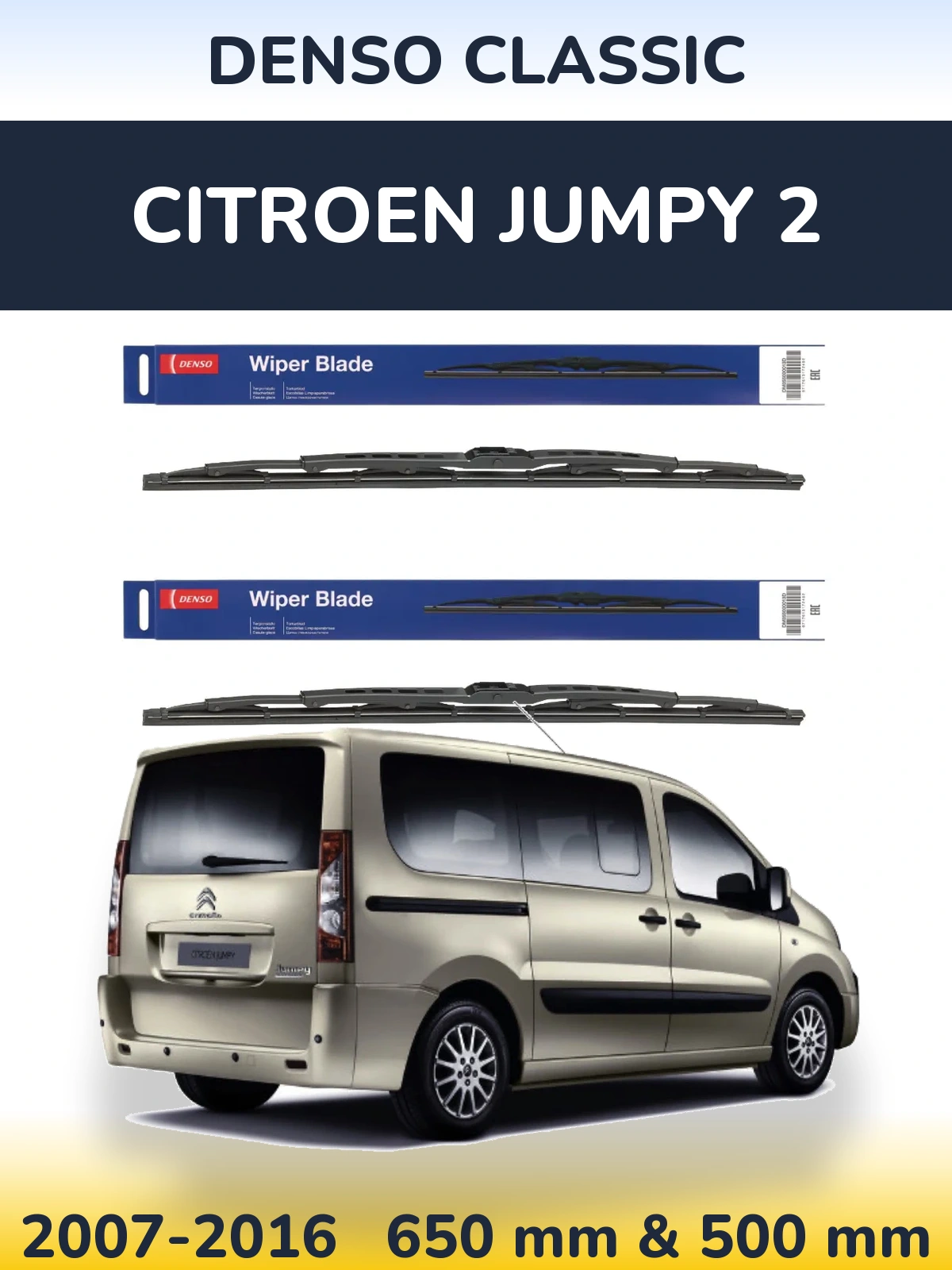 Komplet przednich wycieraczek Denso Classic 650 & 500 mm do Citroen Jumpy 2 2007-2016