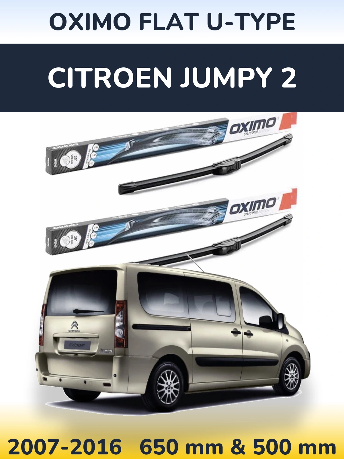 Комплект передних дворников Oximo Flat U-type 650 & 500 мм для Citroen Jumpy 2 2007-2016
