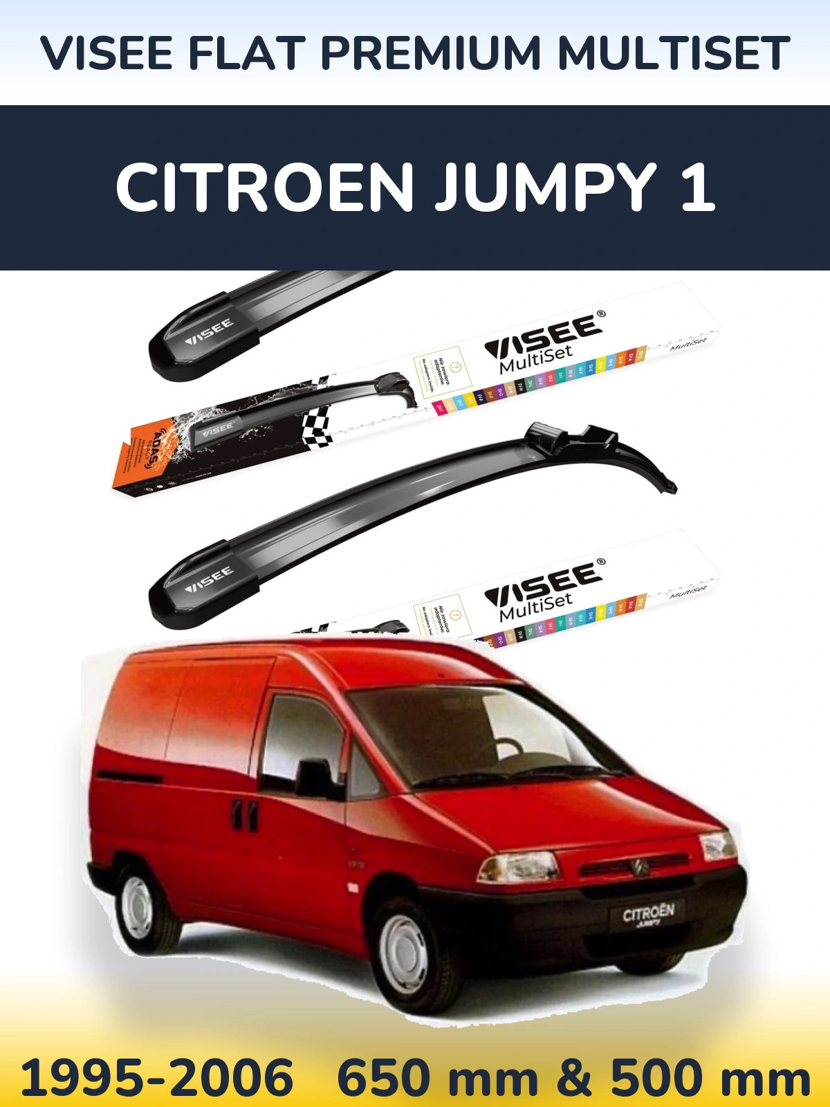 Front wiper blade set VISEE FLAT PREMIUM MultiSet 650 & 500 mm for Citroen Jumpy 1 1995-2006