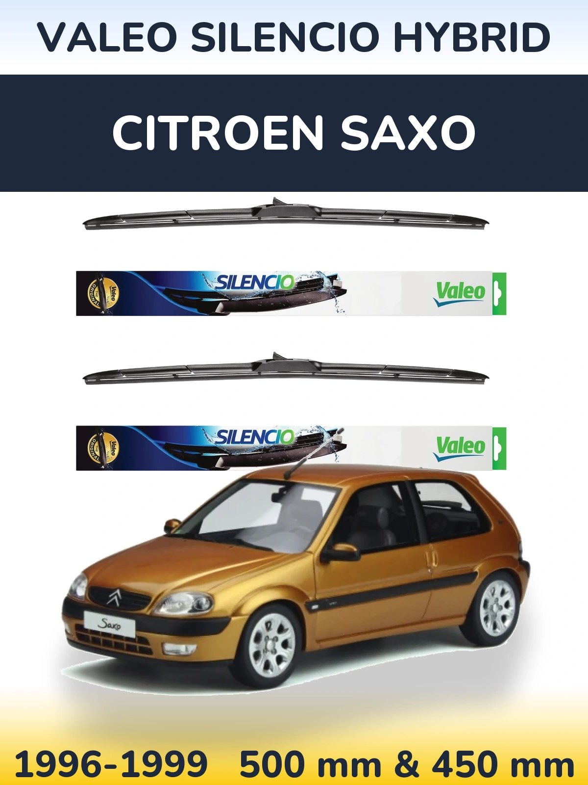 Komplet przednich wycieraczek Valeo Silencio Hybrid 500 & 450 mm do Citroen Saxo 1996-1999