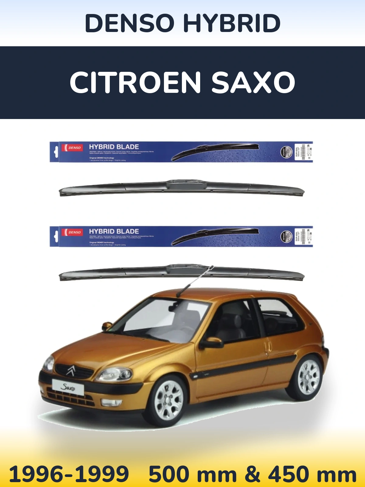 Komplet przednich wycieraczek Denso Hybrid 500 & 450 mm do Citroen Saxo 1996-1999