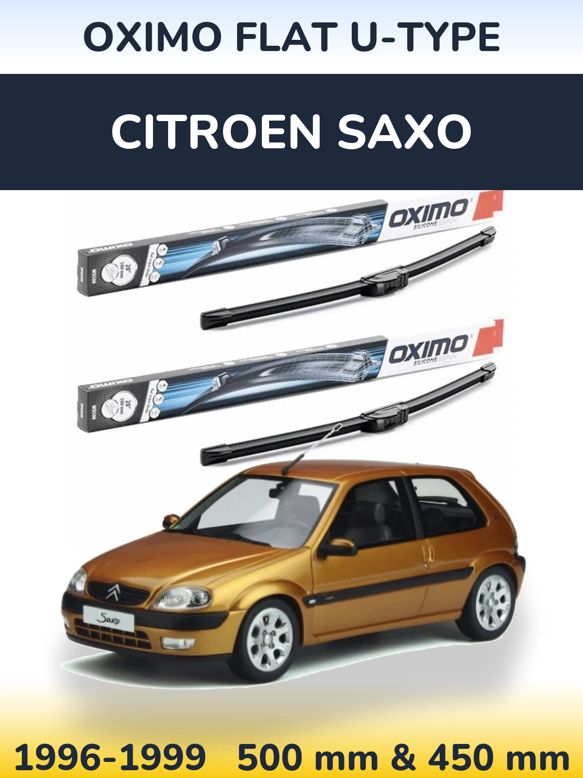 Комплект передних дворников Oximo Flat U-type 500 & 450 мм для Citroen Saxo 1996-1999