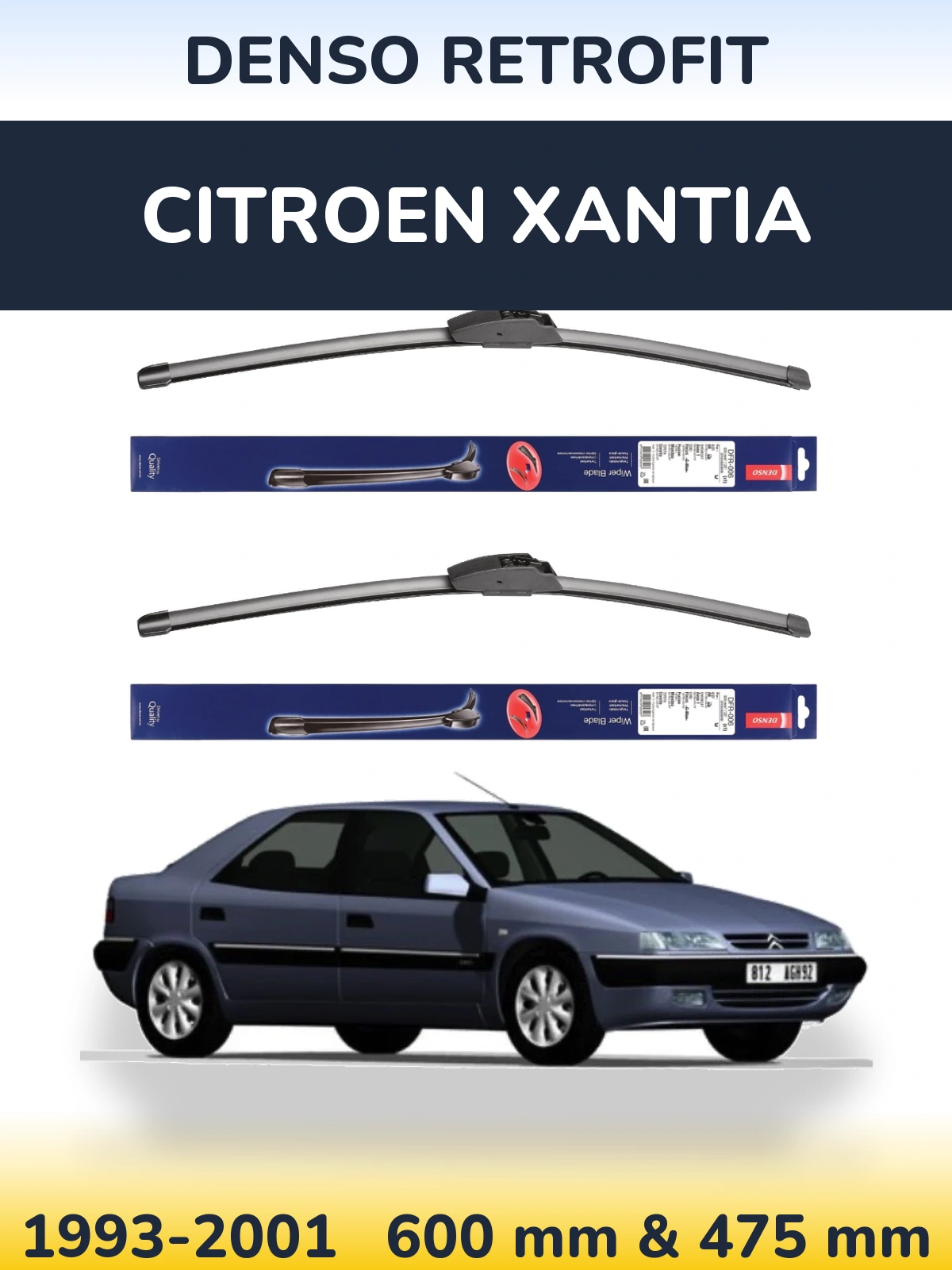 Комплект передних дворников Denso Retrofit 600 & 475 мм для Citroen Xantia 1993-2001