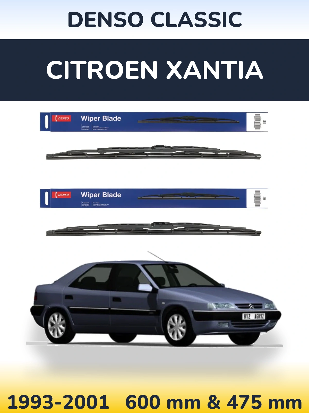 Комплект передних дворников Denso Classic 600 & 475 мм для Citroen Xantia 1993-2001