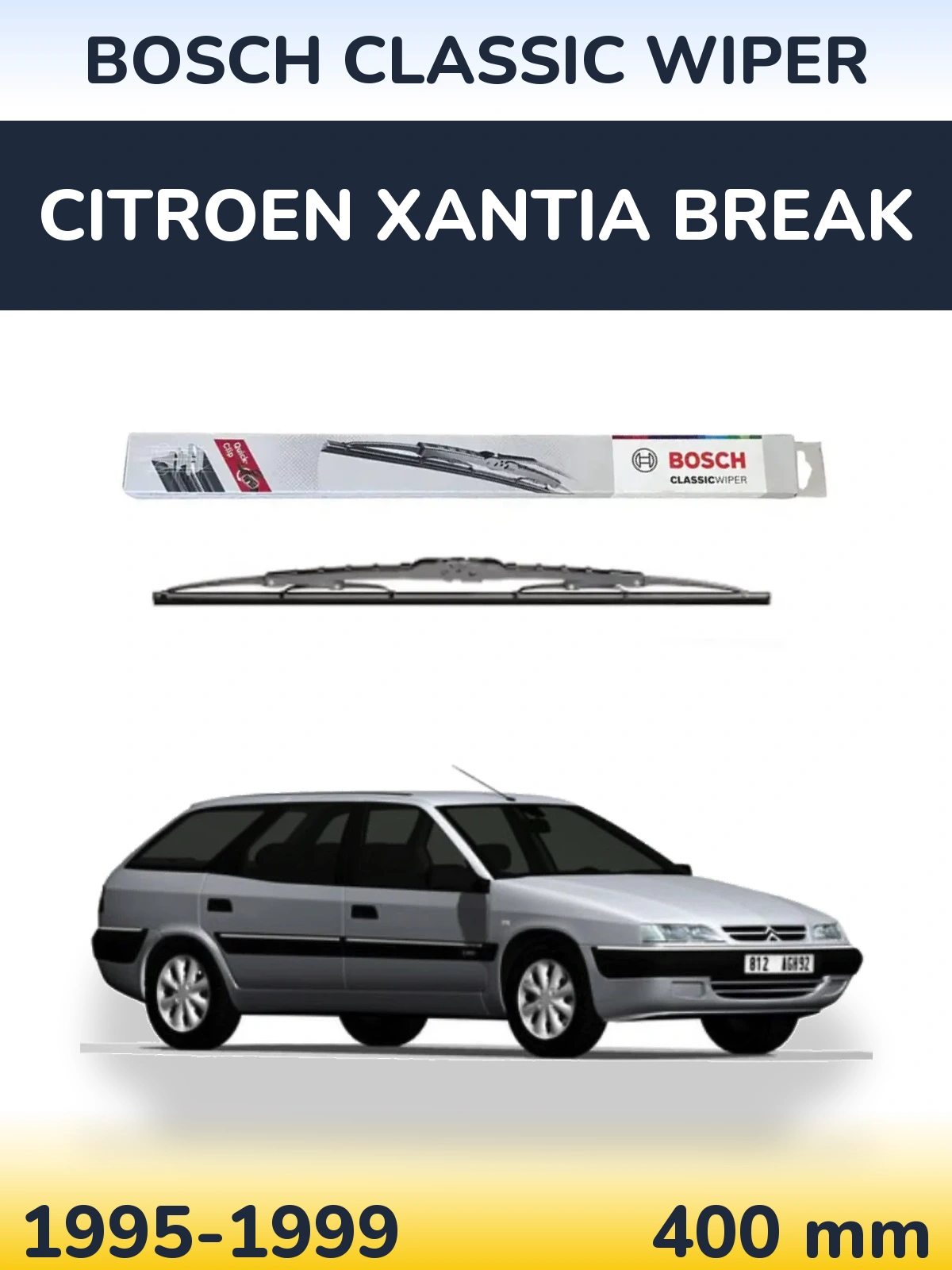 Rear wiper blade BOSCH Classic Wiper 400 mm for Citroen Xantia Break 1995-1999