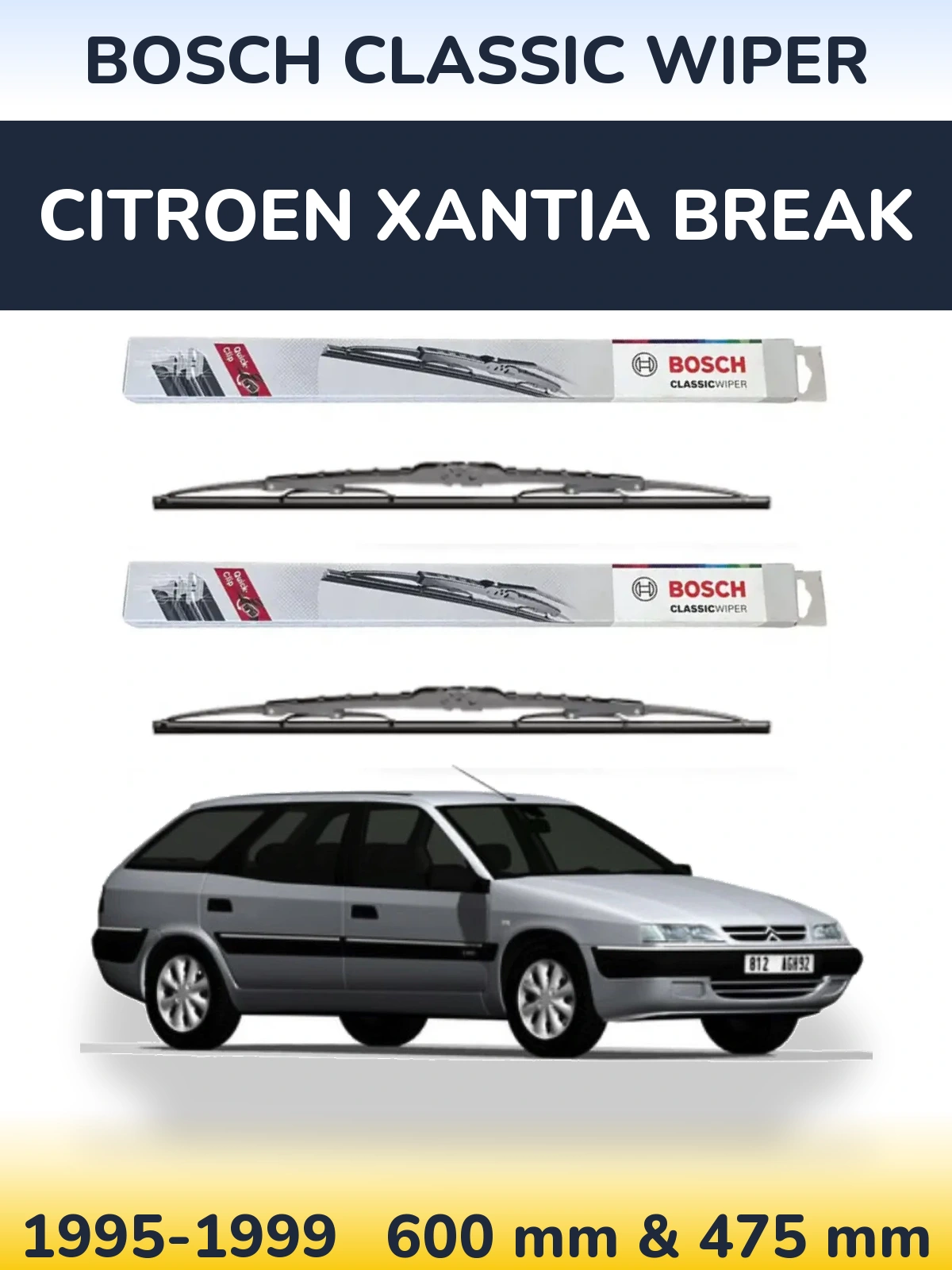 Комплект передних дворников BOSCH Classic Wiper 600 & 475 мм для Citroen Xantia Break 1995-1999