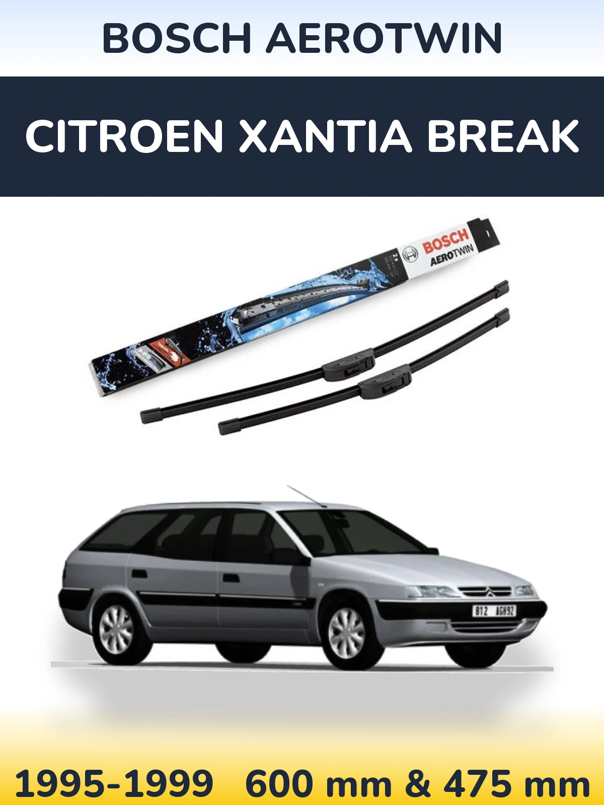 Комплект передних дворников BOSCH AeroTwin 600 & 475 мм для Citroen Xantia Break 1995-1999