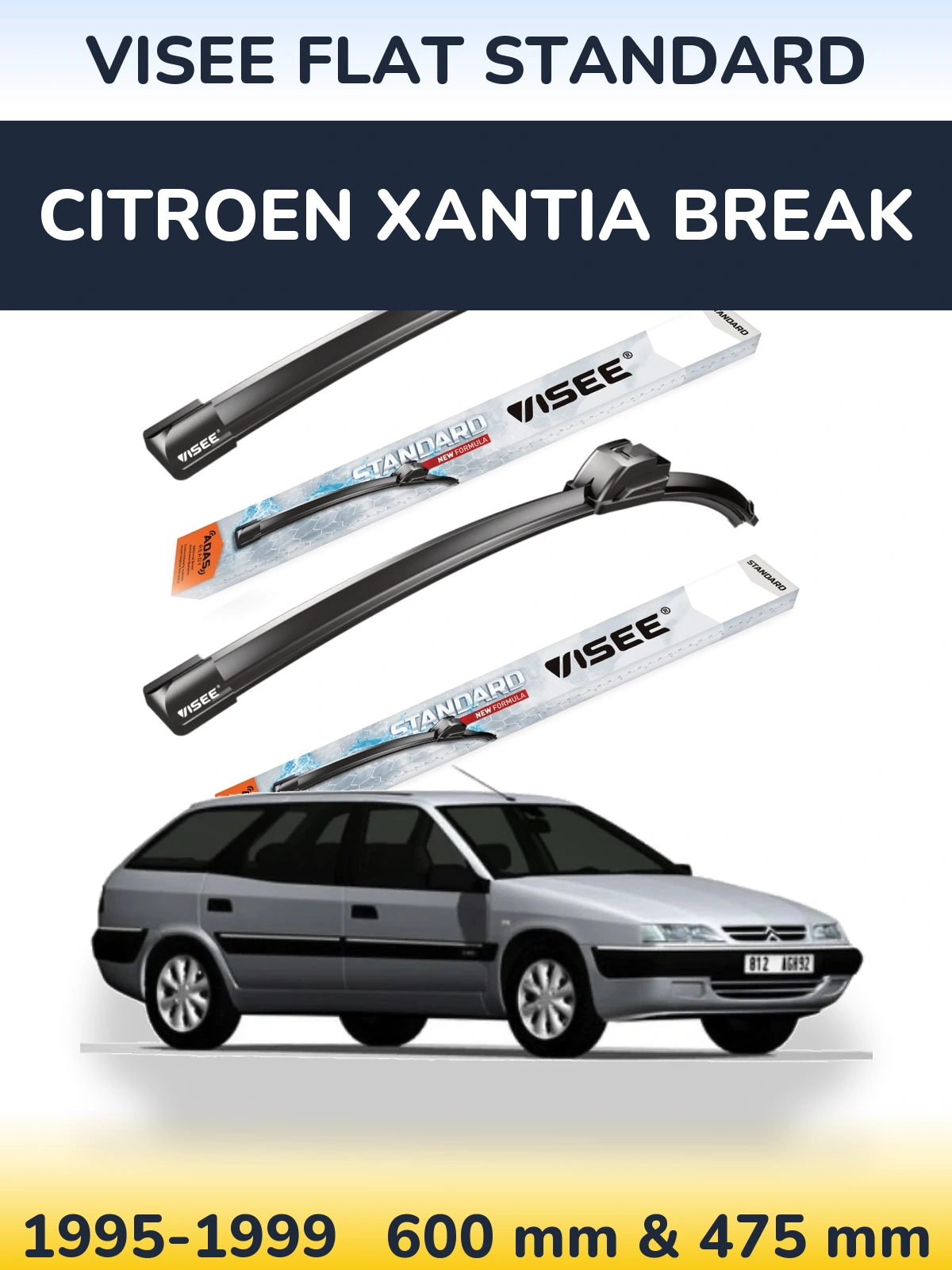 Комплект передних дворников VISEE FLAT STANDARD 600 & 475 мм для Citroen Xantia Break 1995-1999