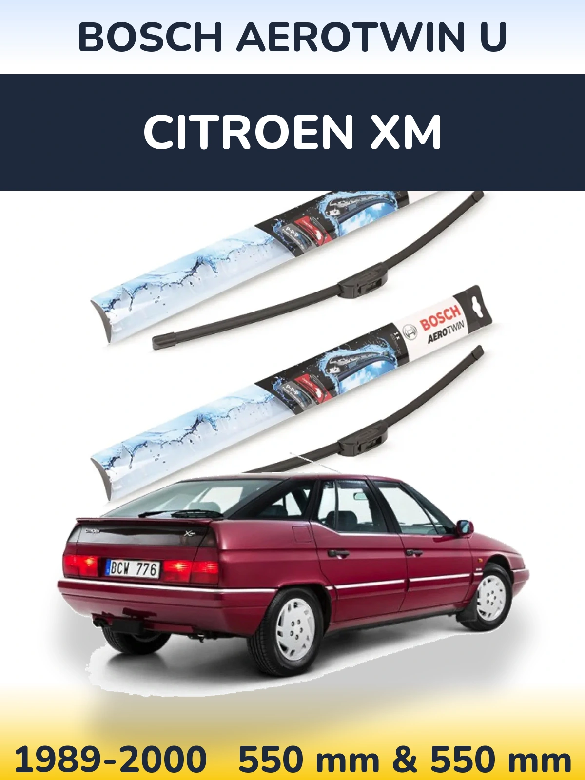 Komplet przednich wycieraczek BOSCH AeroTwin U 550 & 550 mm do Citroen XM 1989-2000